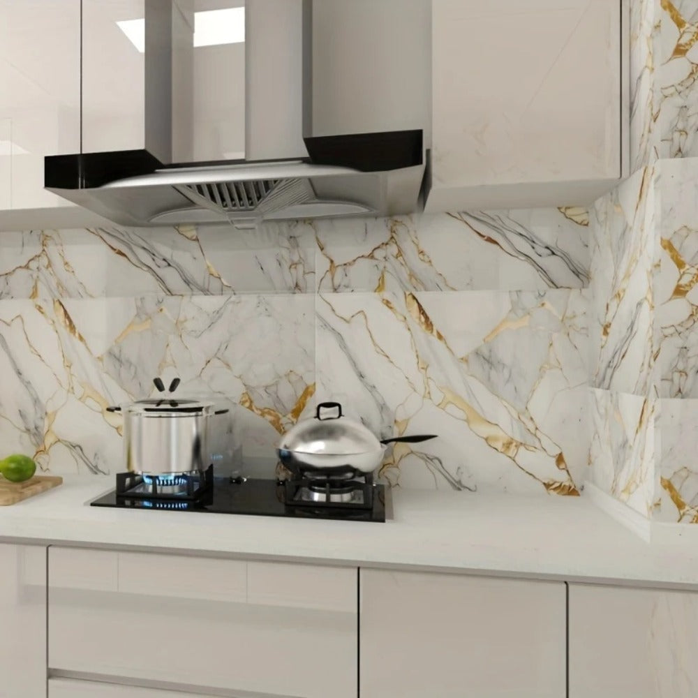 Peel and Stick Wall Tiles 50/100pcs Waterproof PVC Marble Self Adhesive Vinyl Tile Stickers for Bathroom Kitchen Living Room, TV Backdrop Shower Wall Panels Modern Home Decor Easy Installation
