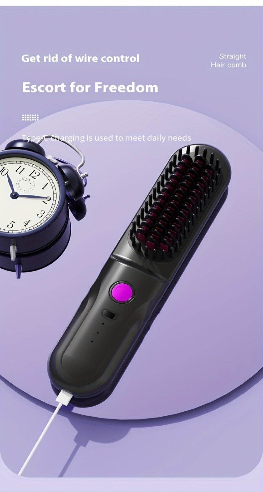 Wireless Hair Straightener Comb - Portable Cordless Straightening Brush with 3-Min Fast Heat, 3 Temp Settings 170-190¡ãC, Negative Ion Technology, 3D Comb Design, Lightweight Travel Hair Straightener