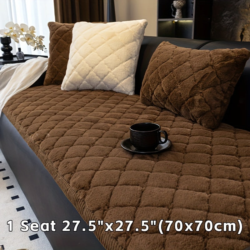 Sofa Cover Faux Rabbit Fur Plush Couch Slipcover - Thick Soft Non-Slip Pet Friendly Machine Washable Sofa Cushion Cover for Living Room Bedroom Office