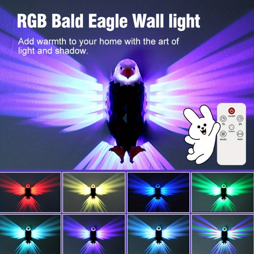 Eagle LED Wall Lamp ¨C Colorful Ambient Night Light with Motion Sensor, Rechargeable Battery, Remote Control & Magnetic Wall Mount for Bedroom Living Room Corridor Hallway Decor (Black)