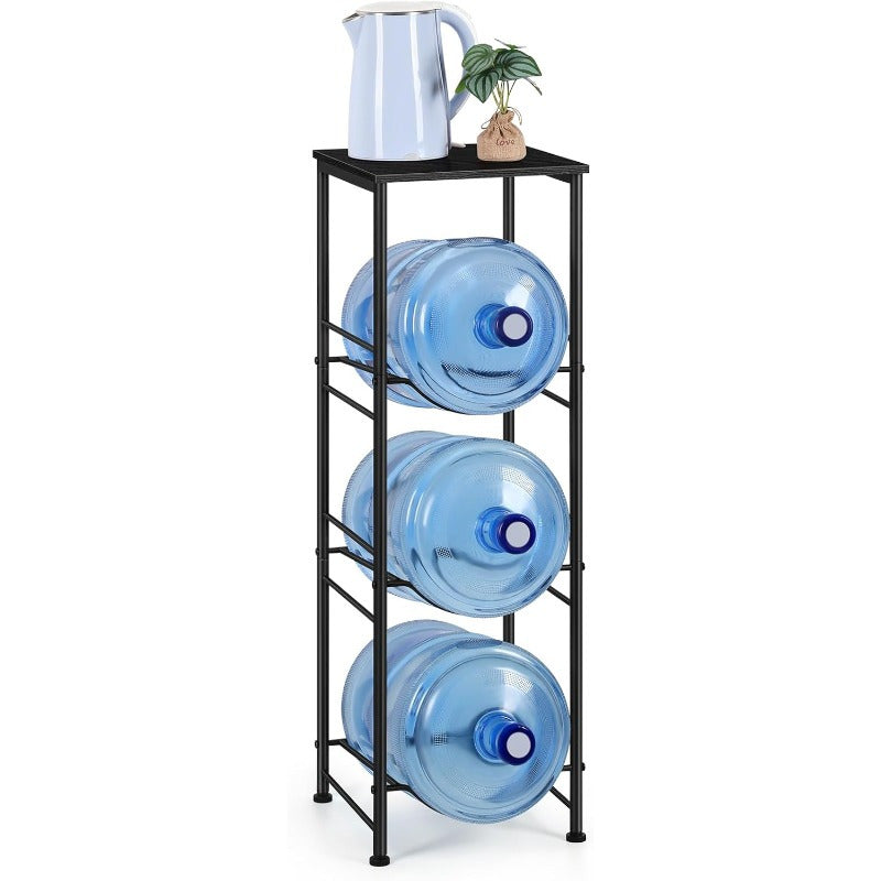 5-Gallon Water Jug Holder 3-Tier ¨C Heavy Duty Water Bottle Rack Organizer with Top Shelf & Adjustable Legs for Kitchen, Living Room & Office ¨C Particleboard & Steel Frame, White, Brown & Black