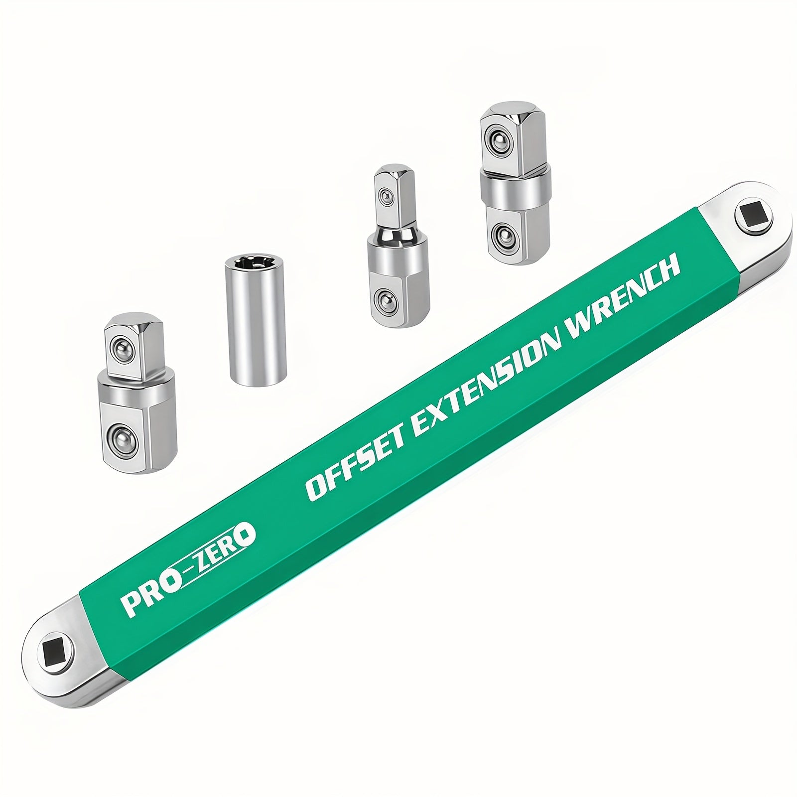 Ratchet Wrench 2-in-1 Offset Extension with 1/4¡± 3/8¡± 1/2¡± Square Head Adapters, 180-Degree Rotation High Torque Non-Slip Handle, Universal Flex Head Ratchet for Narrow Spaces & Auto Repair