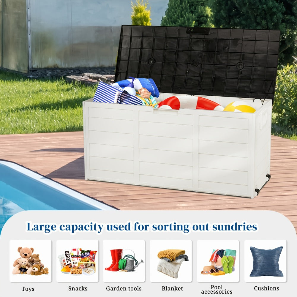 75 Gallon Deck Box with Wheels ¨C 284L Resin Outdoor Storage Box Lockable Plastic Container for Patio, Pool & Garden, 110 lbs Capacity, Multiple Colors, Weatherproof Outdoor Storage Cabinet