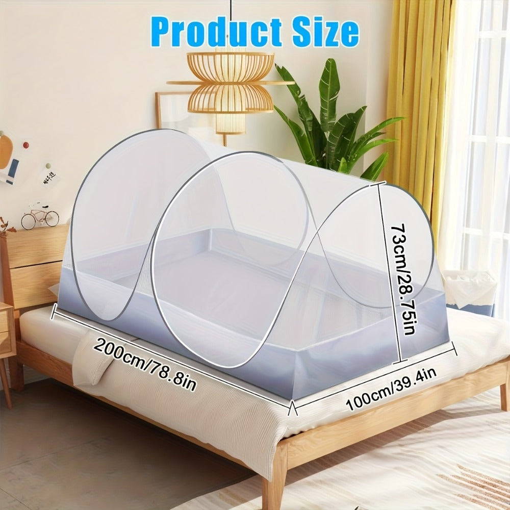 Foldable Mosquito Net for Bed Large Pop-Up Portable Mosquito Net for Camping Travel Patio Floor Bed No Setup Required Compact Machine Washable Polyester Seersucker White