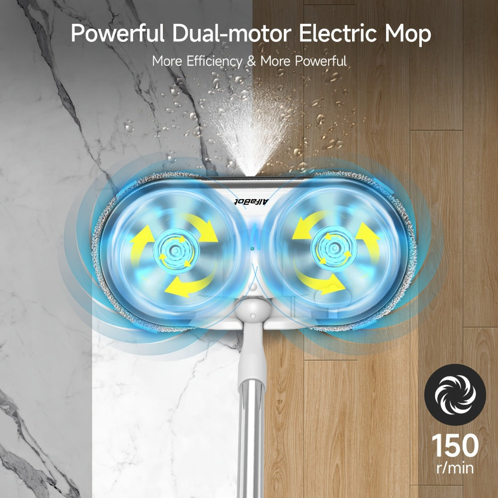 Cordless Electric Spin Mop with LED Headlight & Sprayer, 50-Min Runtime 6oz Water Tank, Lightweight Floor Scrubber for Hardwood Tile Laminate Floors