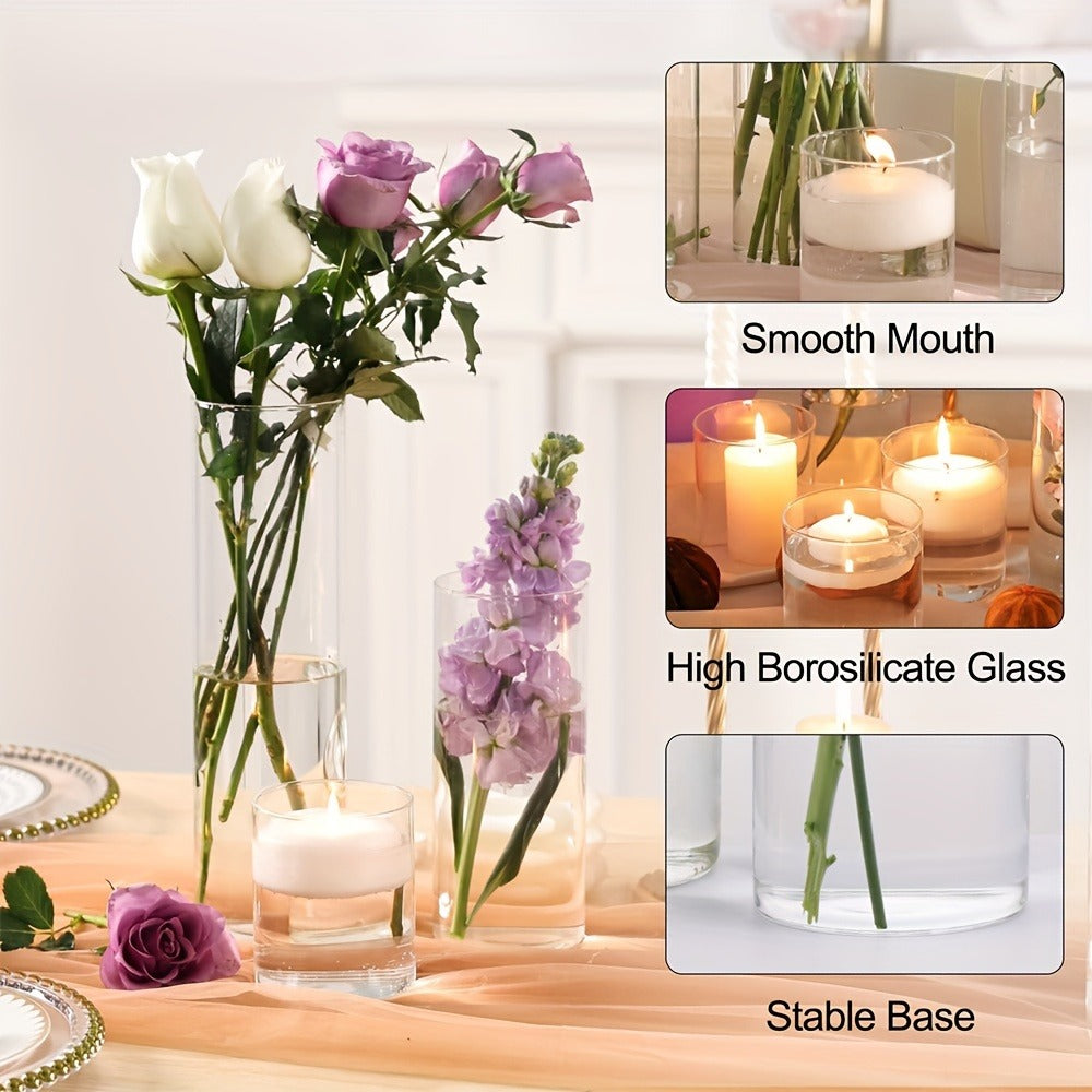 Glass Cylinder Vases Set 18pcs 24pcs - 3 Sizes 4in 8in 12in Tall Clear Candle Holders for Wedding Centerpieces Party Table Decor Halloween Decorations Flower Vase Home Decor