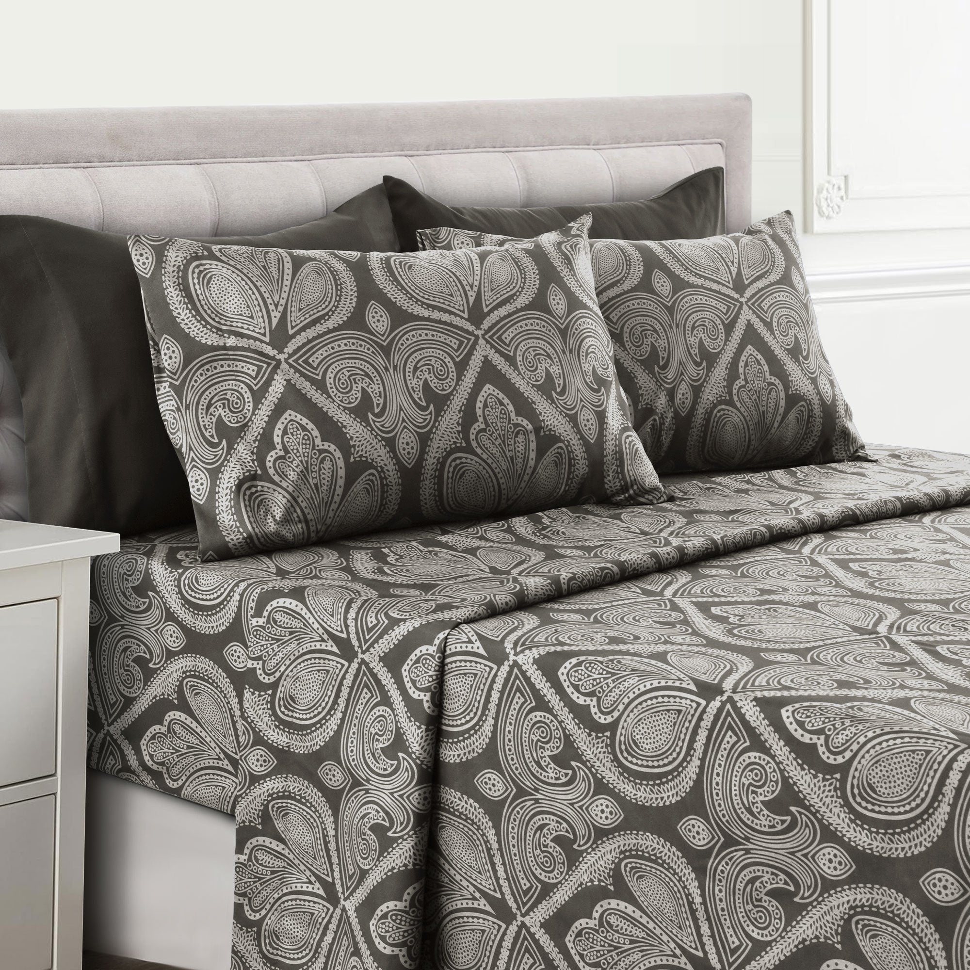 Paisley Bed Sheet Set 4 6 Piece 100% Brushed Microfiber Deep Pocket Fitted Sheet Soft Wrinkle Free Cooling Breathable Twin Full Queen King Cal King