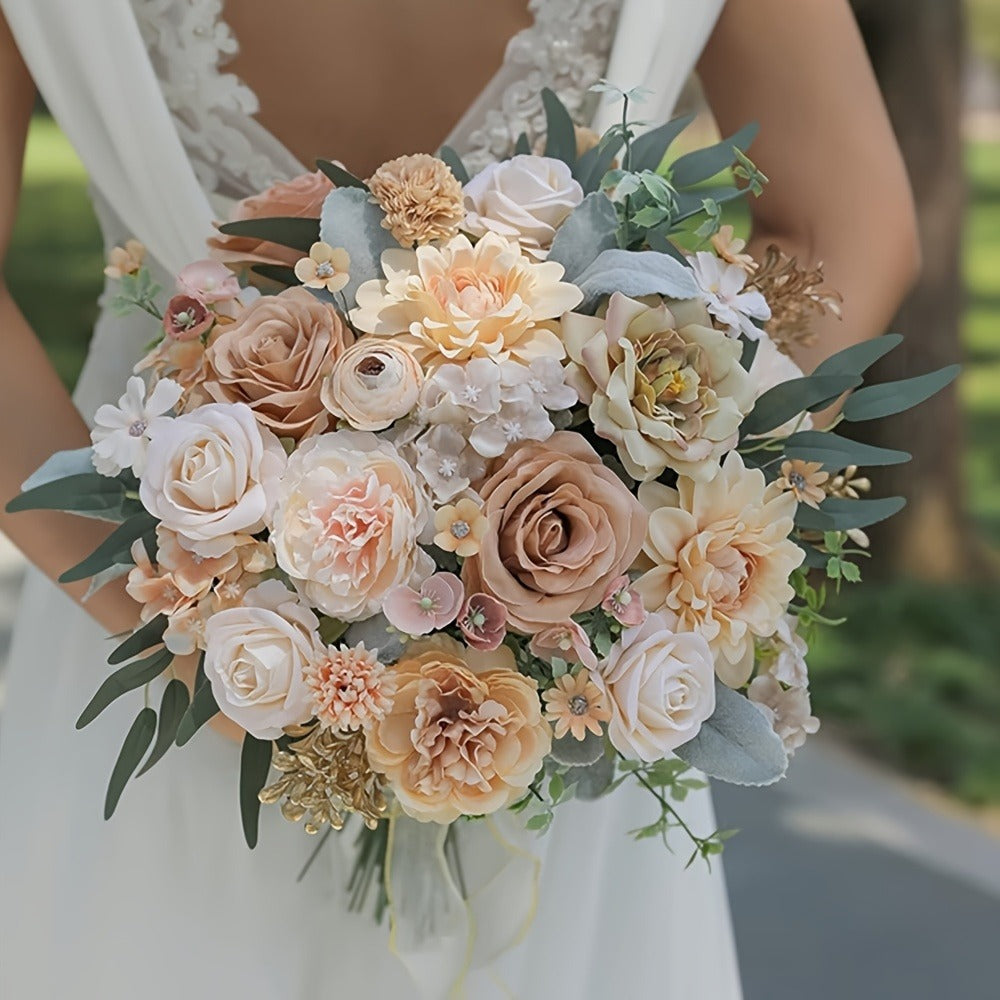 Artificial Flower Combination Box Set with Stems ¨C Champagne Silk Flowers for DIY Wedding Bouquet, Baby Shower, Valentine's Day & Home Decor