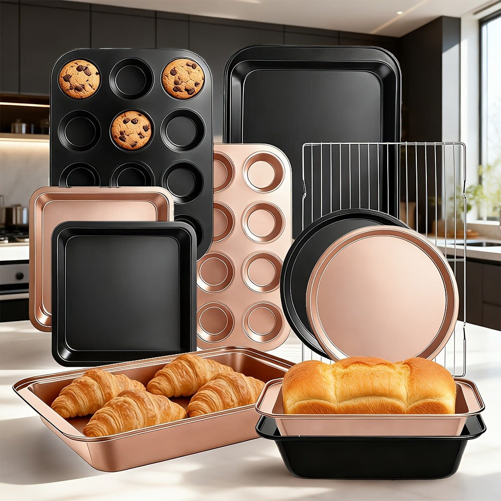 Baking Pan Set Nonstick Carbon Steel Cookie Sheets Roasting Pans Round Cake Muffin Pizza Bread Pans Kitchen Bakeware Set 4 11 23 46 Piece