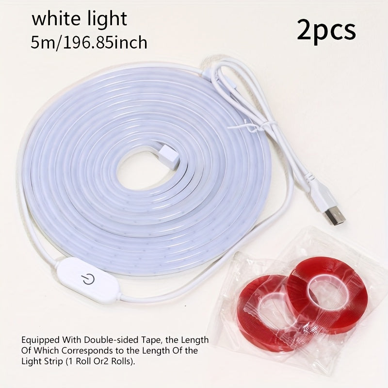 LED Neon Light Strip Touch Dimmer USB Flexible Ambient Glow Strip Lights for Vanity Mirror Bathroom Mirror Live Streaming Fill Light Bedroom Decor White Warm White 118in 196in 2pcs