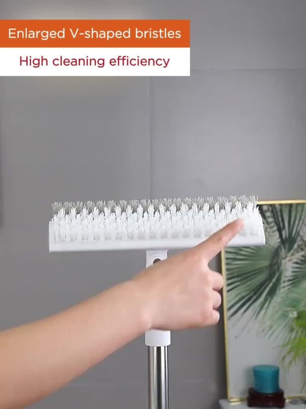 Floor Scrub Brush 52 Inch Long Handle Double-Sided V-Shaped Triangle Head Stiff Bristles Deep Cleaning Corners Gaps Tile Bathroom Kitchen Patio Crevice Brush