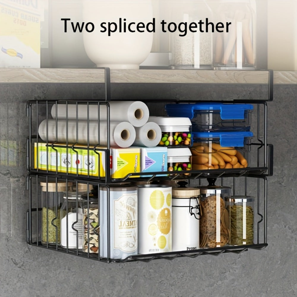 Wall Mount Foldable Storage Basket - Waterproof Rustproof Metal Organizer, Collapsible Space Saving for Kitchen Cabinet, Laundry Room, Pantry Closet