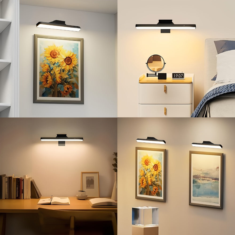 Picture Lights for Wall Battery Operated Rechargeable | Cordless LED Wall Sconce with Remote & 3 Color Temperatures ¨C Art Light for Painting, Frame, Gallery & Dartboard, Black