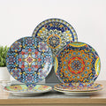 Bohemian Dinner Plates Set of 6 ¨C 10.5 Inch Colorful Stoneware Plate Set Microwave Dishwasher Safe Scratch Resistant Porcelain Dinnerware for Home Restaurant Cafe Boho Kitchen Decor Gift