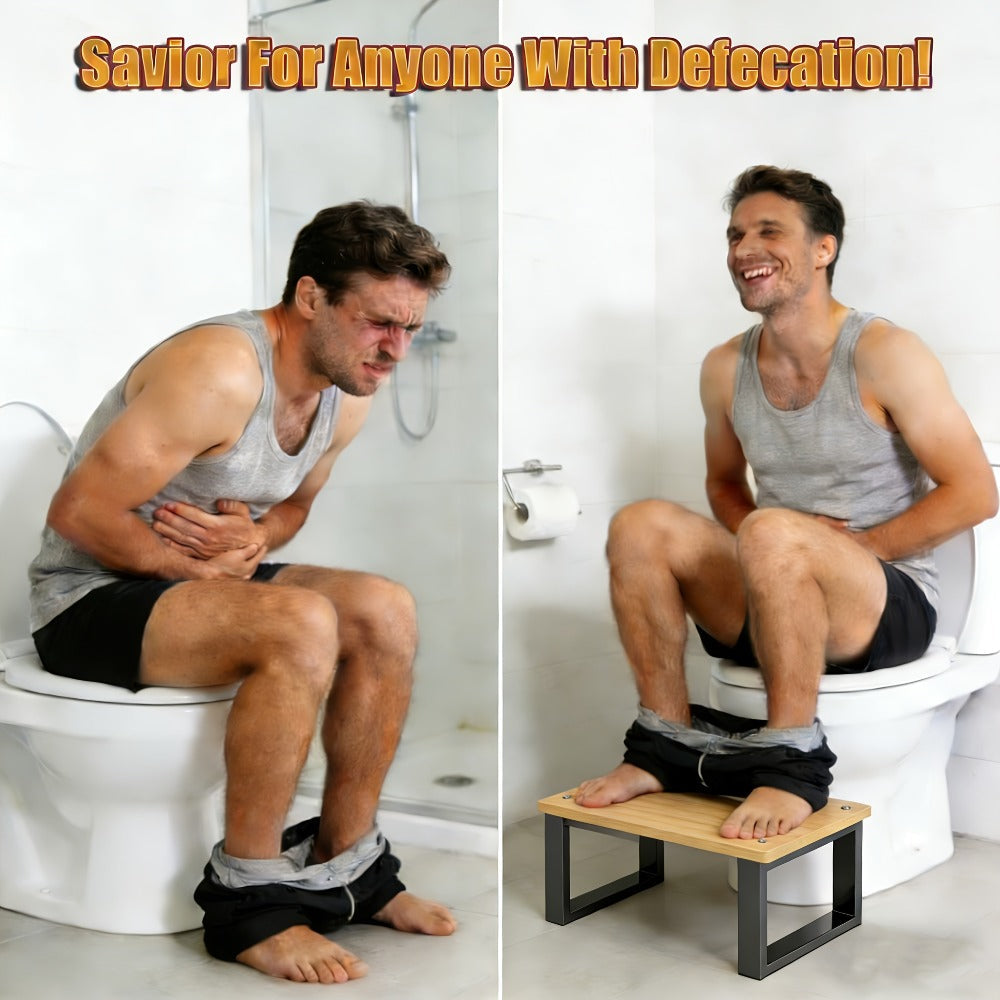 Squat Toilet Stool with Non-Slip Bamboo Surface - Ergonomic Bathroom Foot Rest for Adults, 400 LBS Capacity, Wide Stable Base, 7-Inch Height, Stain & Crack Resistant, Fits Most Toilets, White & Black