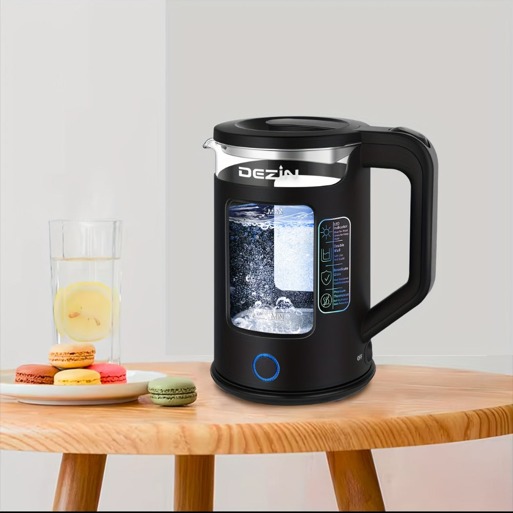 Glass Electric Kettle with Blue LED Light ¨C 1.5L Borosilicate Glass Water Boiler, Auto Shut-Off & Boil-Dry Protection, Fast Heating Hot Water Kettle for Tea & Coffee ¨C Azure, Black