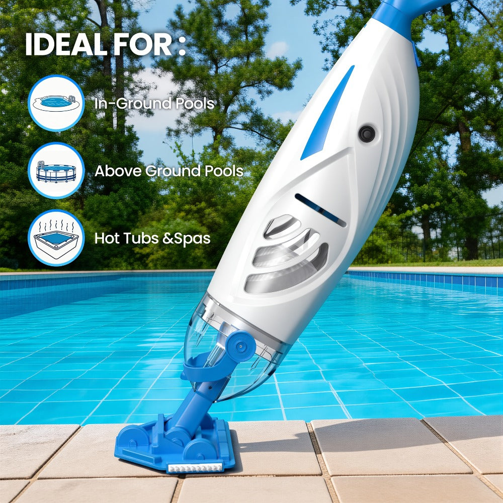 Cordless Pool Vacuum Cleaner with Telescopic Pole, 15.8 GPM Powerful Suction, 60-Min Runtime, Handheld Rechargeable Pool Cleaner for Above Ground & Inground Pools, Removes Leaves & Debris