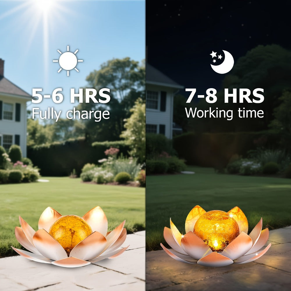 Solar Lotus Garden Lights 2-Pack ¨C Rustic Iron Outdoor Stake Light with Cracked Glass Globe, IPX4 Waterproof Solar Powered Yard Lawn Patio Pool Decor, Warm Glow Landscape Lighting Gift