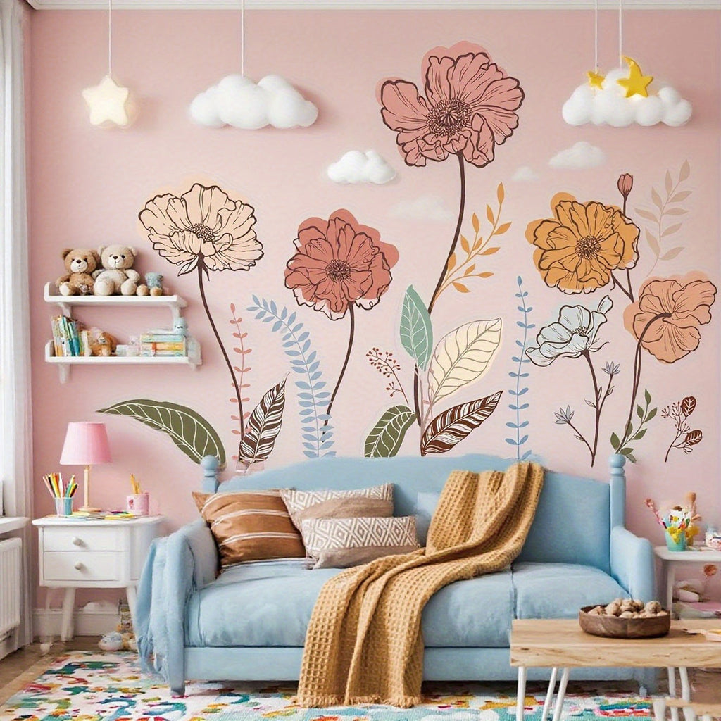 Bohemian Floral Wall Decals Self-Adhesive Wildflower Stickers for Living Room Bedroom TV Wall Art Decor ¨C Flowers & Fruits Peel and Stick Removable Wall Stickers Home Decoration