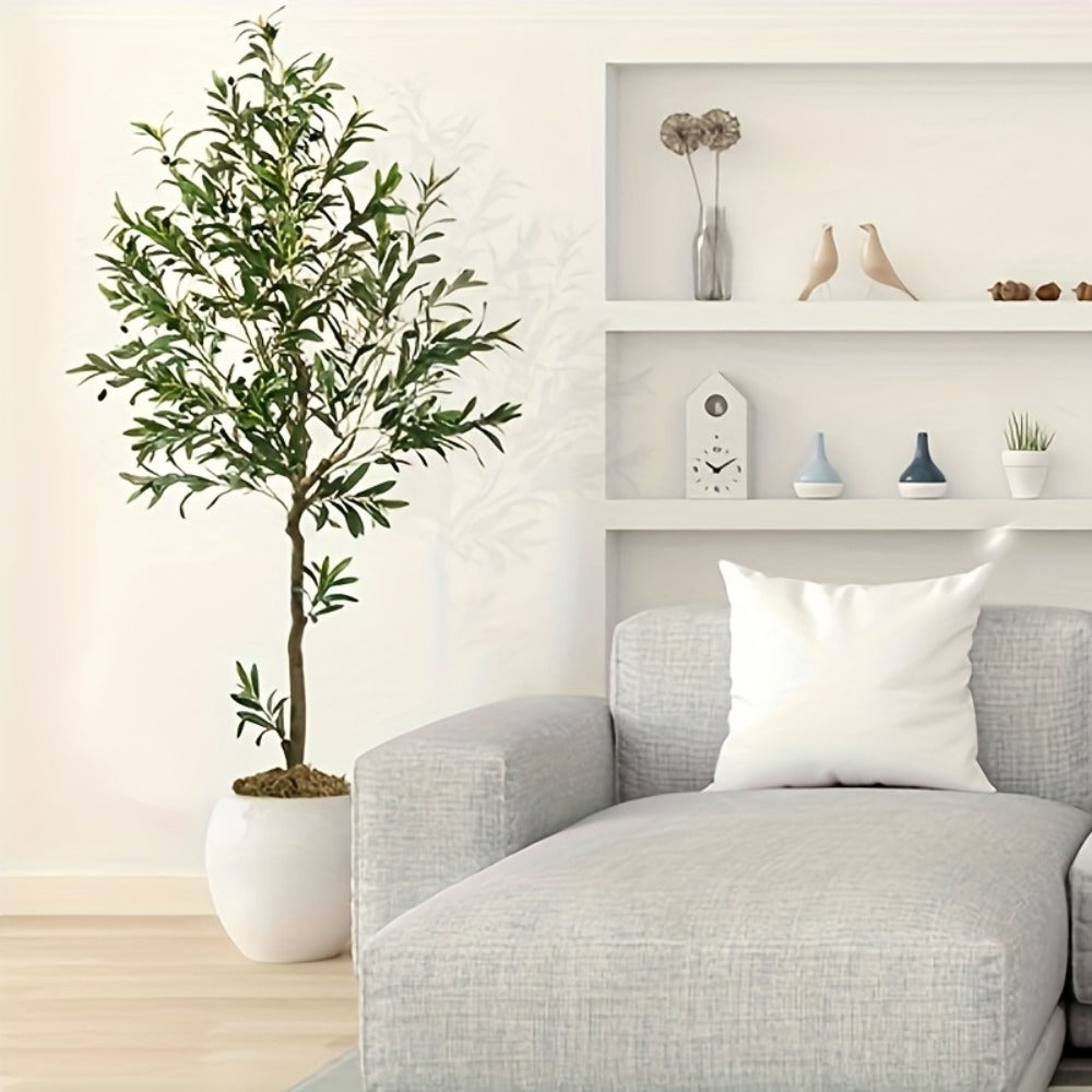 Artificial Olive Tree Indoor 5FT 6FT 7FT 8FT Potted Faux Olive Tree with Lifelike Trunk Branches Silk Leaves Fruits ¨C Large Fake Plant for Living Room Office Home Decor