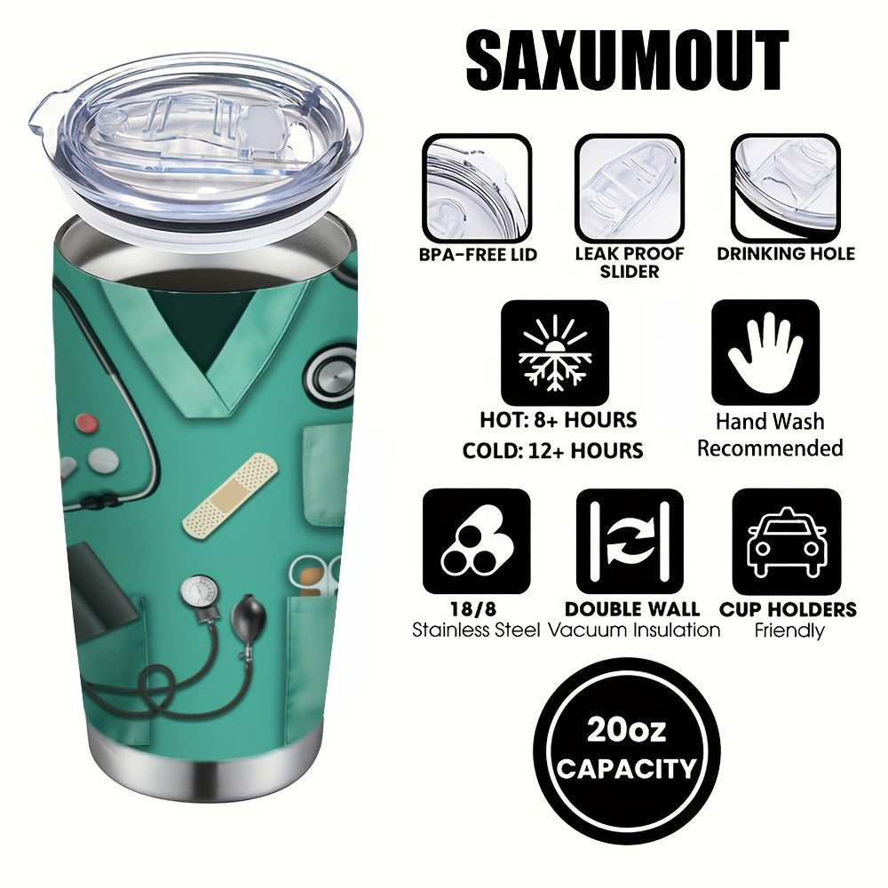 Nurse Tumbler 20oz Stainless Steel Insulated Cup with Lid and Straw - Medical Kit Design Travel Mug Nurse Gift Idea for Women Nurses Week Birthday | Rose Red Green Purple | Hot Cold Beverages