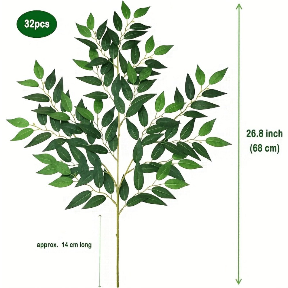 Artificial Italian Ruscus Greenery Stems 27.6¡± ¨C Faux Green Leaf Spray for Wedding Arch, Bouquet Filler, Table Centerpiece & Home Decor | Realistic Thick Foliage | 16, 24 or 32 Stems