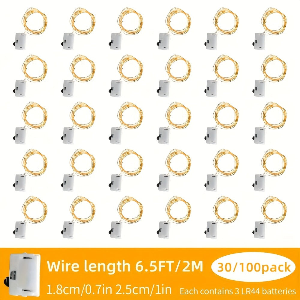 Fairy Lights Battery Operated with Batteries Included ¨C 6.5ft 20 LED Silver Wire Mini String Lights, Firefly Starry Lights for Wedding, Christmas, Party, Mason Jars & DIY Decor ¨C 30 or 100 Pack