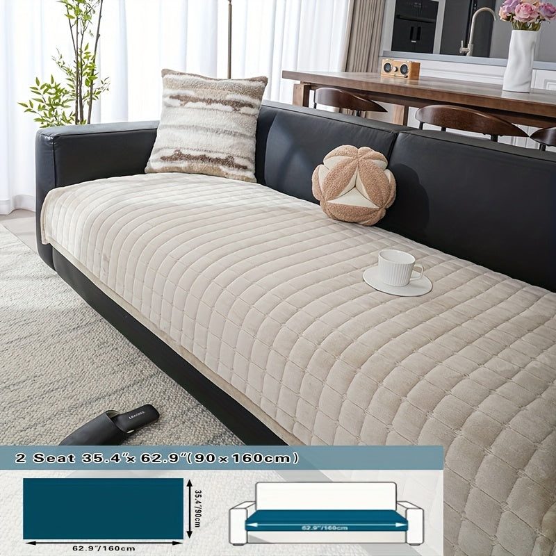 Sofa Cushion Cover Flannel Non-Slip Bohemian Style Soft Plush Couch Cover - Machine Washable Solid Color Slipcover for 2/3/4-Seater Sofa Living Room Bedroom Office, Coffee Gray White, Easy Care