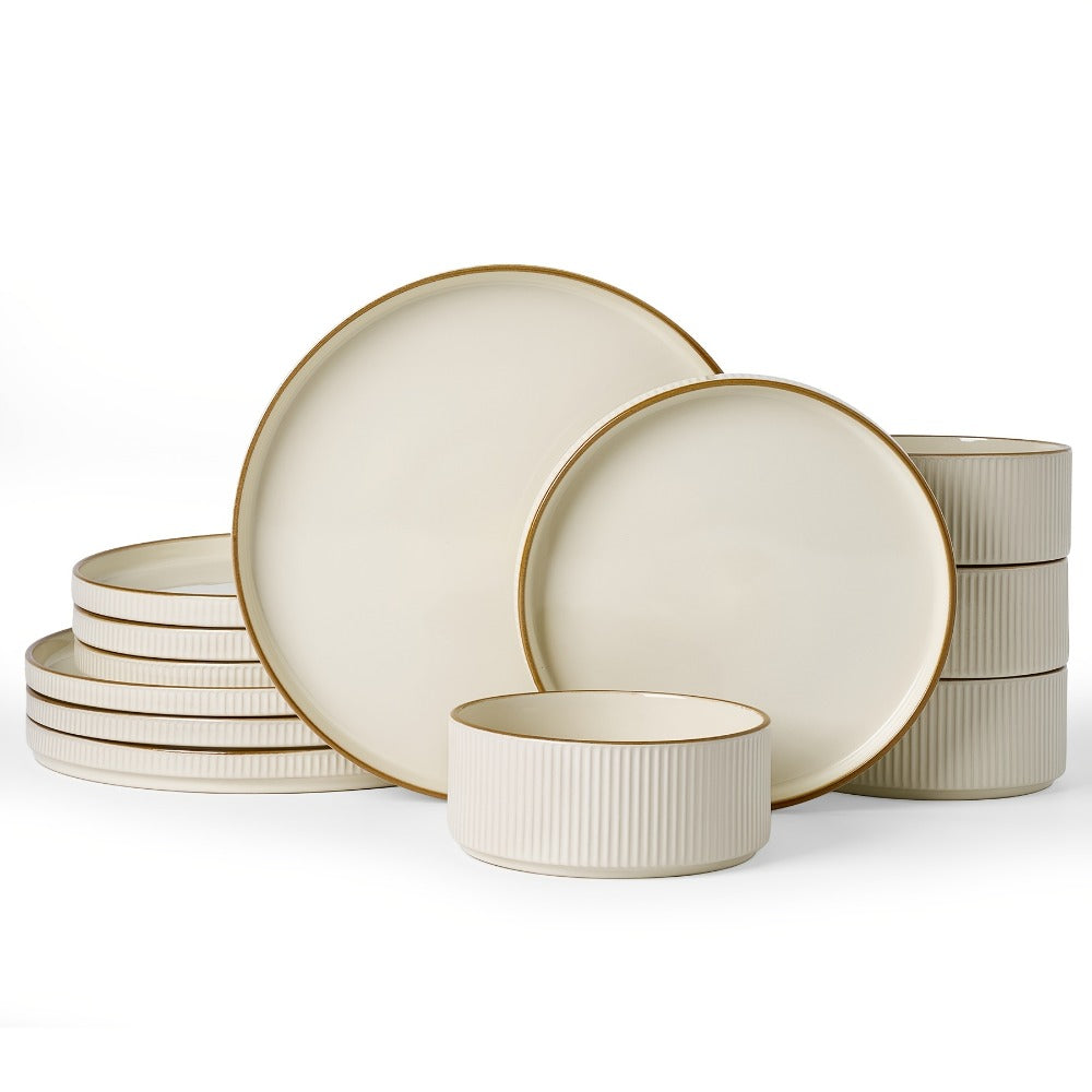 Dinnerware Set for 4 12 Piece Stoneware Plates and Bowls Set Microwave Dishwasher Safe Lead Free Double Reactive Glaze Dinner Plates Salad Plates Cereal Bowls for Everyday Use Holiday Gifts