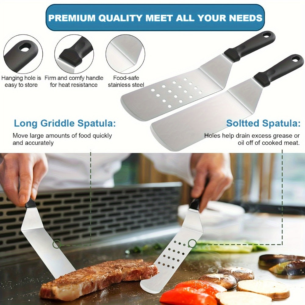 Griddle Accessories Kit 34 Piece Stainless Steel - Flat Top Grill Set with Enlarged Spatulas, Basting Cover, Scraper & BBQ Tools for Outdoor Blackstone Griddle Cooking, Barbecue Gift Set