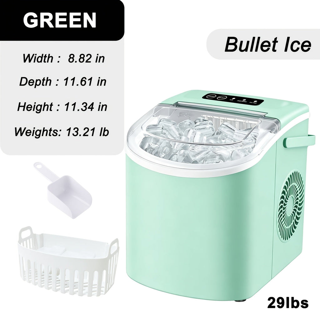 Ice Maker with Basket & Scoop ¨C 26 Lbs/Day Countertop Bullet Ice Machine, 9 Cubes in 6 Mins, Self-Cleaning, 5 Colors Pink White Green Silver Black, for Home, Kitchen, Office, Bar, RV & Camping