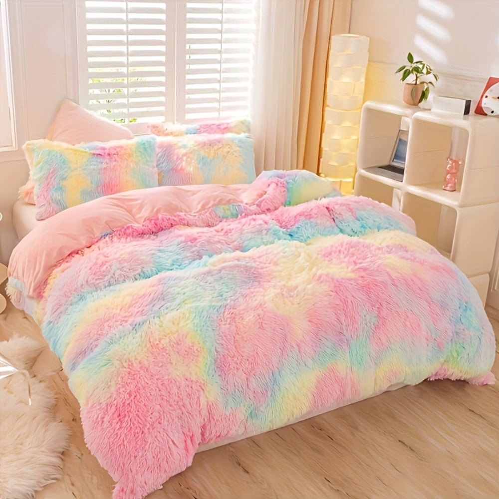 Plush Duvet Cover 100% Polyester Soft Warm Zipper Closure Cozy Bedroom Bedding Twin Full Queen King Solid Tie Dye 14 Colors for Bedroom Guest Room Dorm