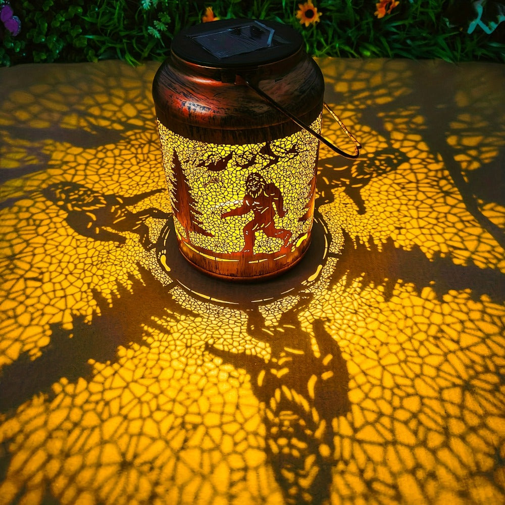 Solar Hanging Lantern Outdoor Bigfoot Design - LED Solar Metal Lantern Light for Patio Garden Lawn Tabletop Path, Bigfoot Sasquatch Decor, Halloween Christmas Autumn Decoration