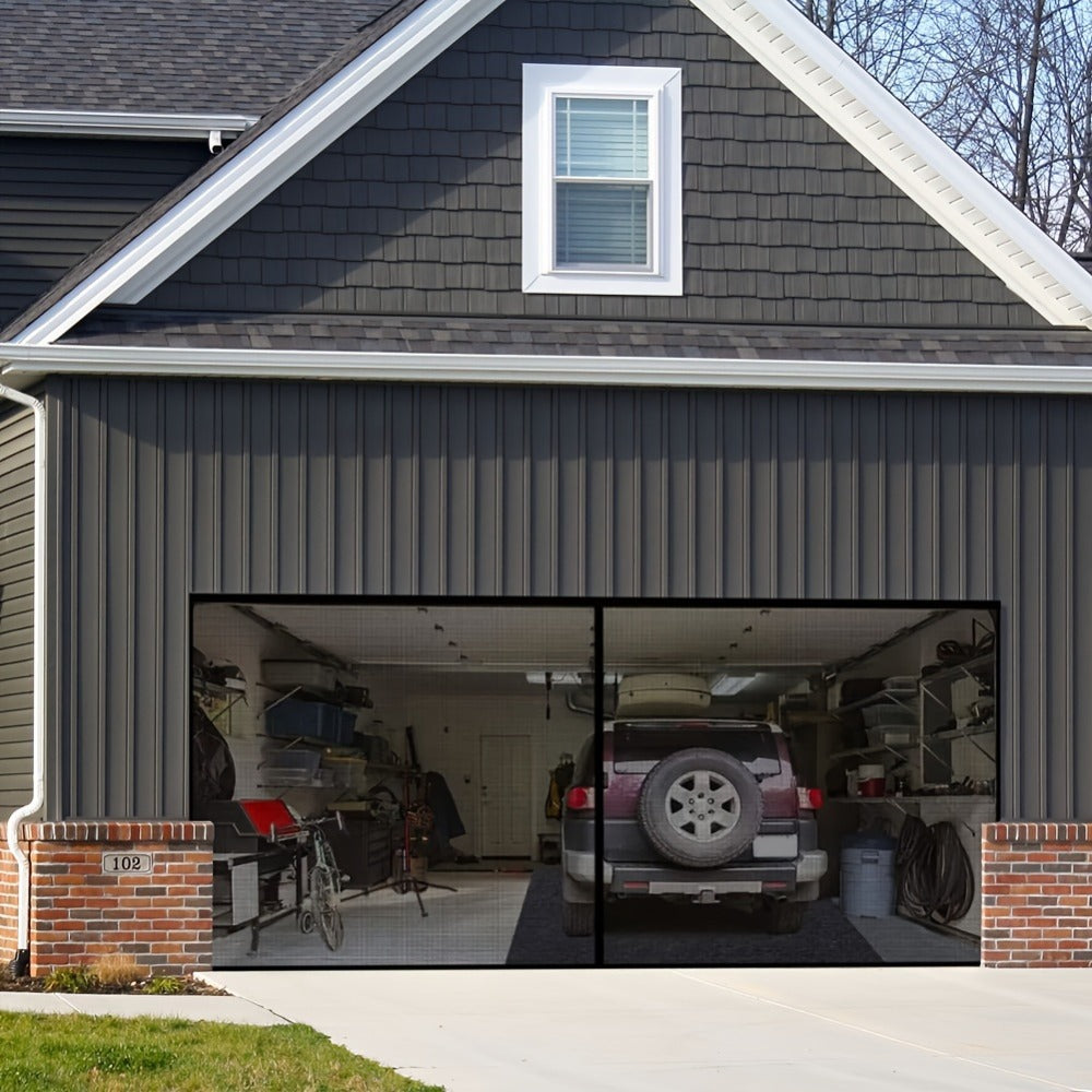 Garage Screen Door Magnetic Closure Heavy Duty Mesh Screen for 2-Car Garage, Hands-Free Walk-Through, Weather Resistant Pest Proof Bug Barrier, Easy Install, Fits Single & Double Garage Door Openings