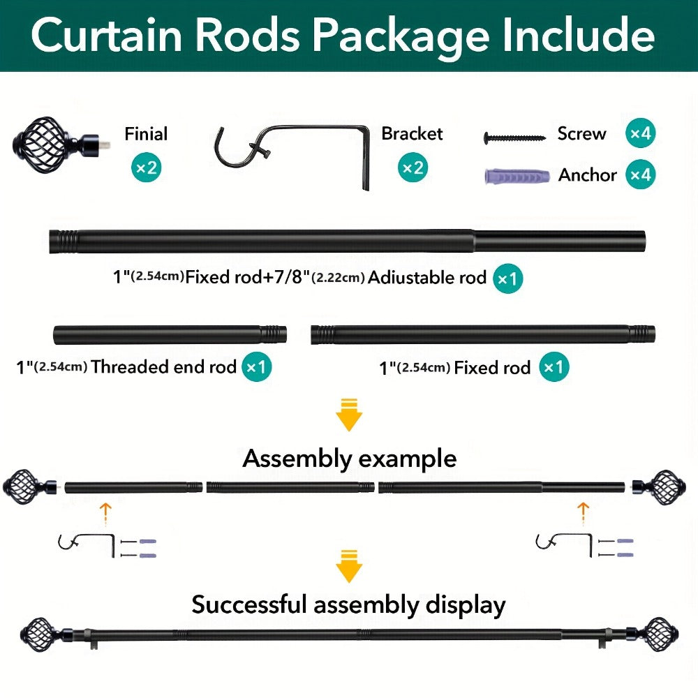 Black Adjustable Curtain Rod Heavy Duty Farmhouse Decorative Drapery Rod for Bedroom Living Room Kitchen Patio 4 Sizes Easy Install