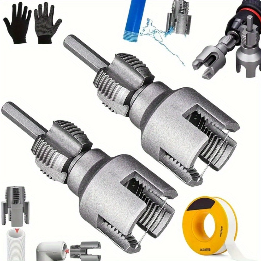 Pipe Thread Cutting Tool ¨C High-Speed Steel Electric Drill Compatible PVC & Steel Pipe Threader, Inside & Outside Threading for 1/2¡± & 3/4¡± Pipes, Professional Plumbing & DIY Kit