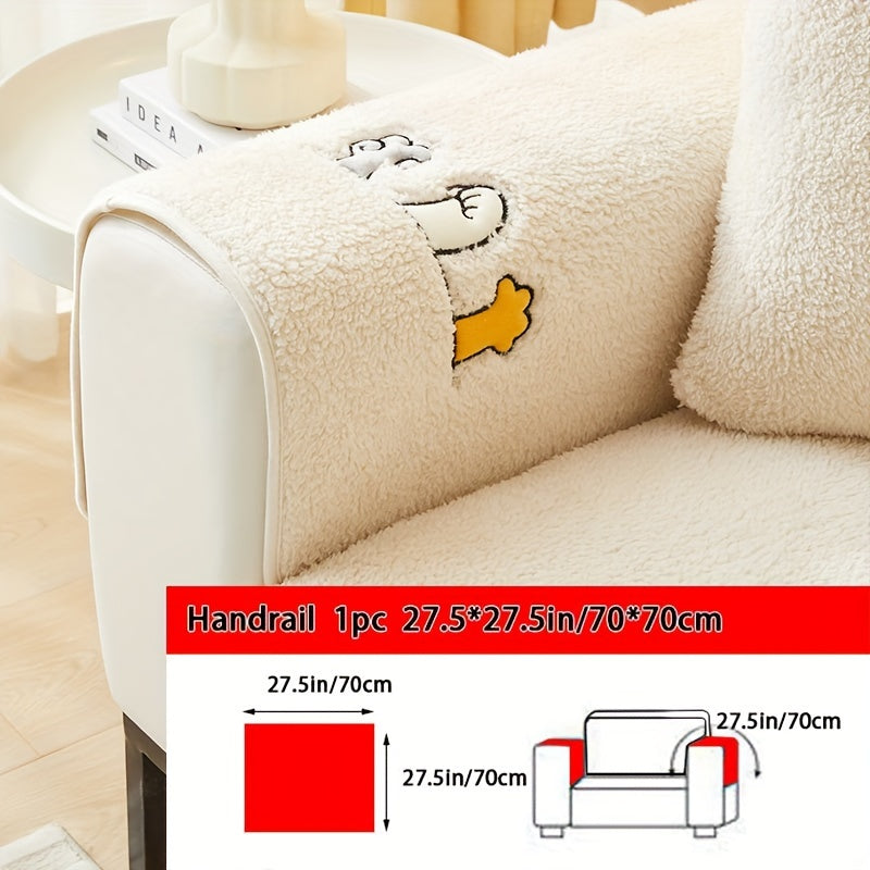 Plush Shearling Sofa Cover Non-Slip Pet-Friendly Couch Protector Animal Bone Embroidery Soft Warm for Living Room Bedroom Office 2 3 4 Seater
