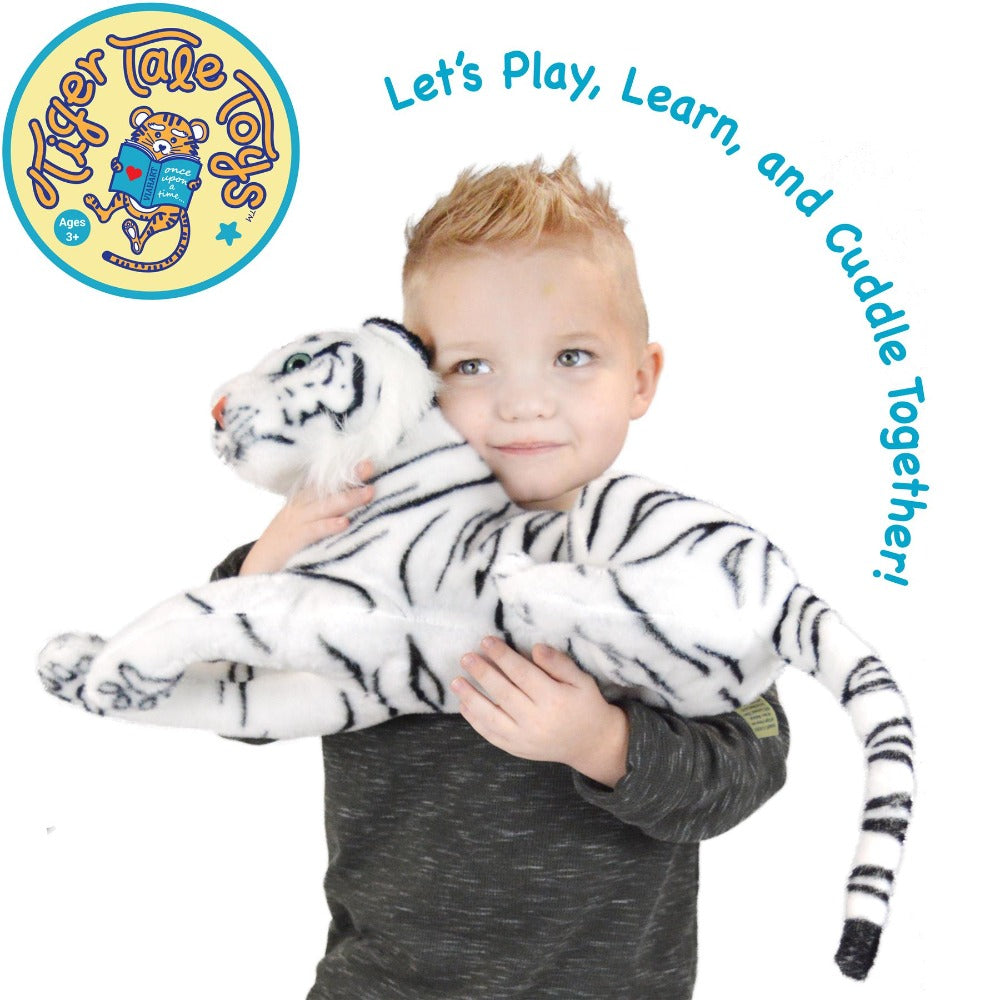 White Tiger Stuffed Animal Plush 17 Inch ¨C Saphed Soft Plush Tiger Toy with Story Card, Premium Acrylic Fill, CPSIA Safe ¨C Perfect Gift for Kids, Boys & Girls Ages 0+