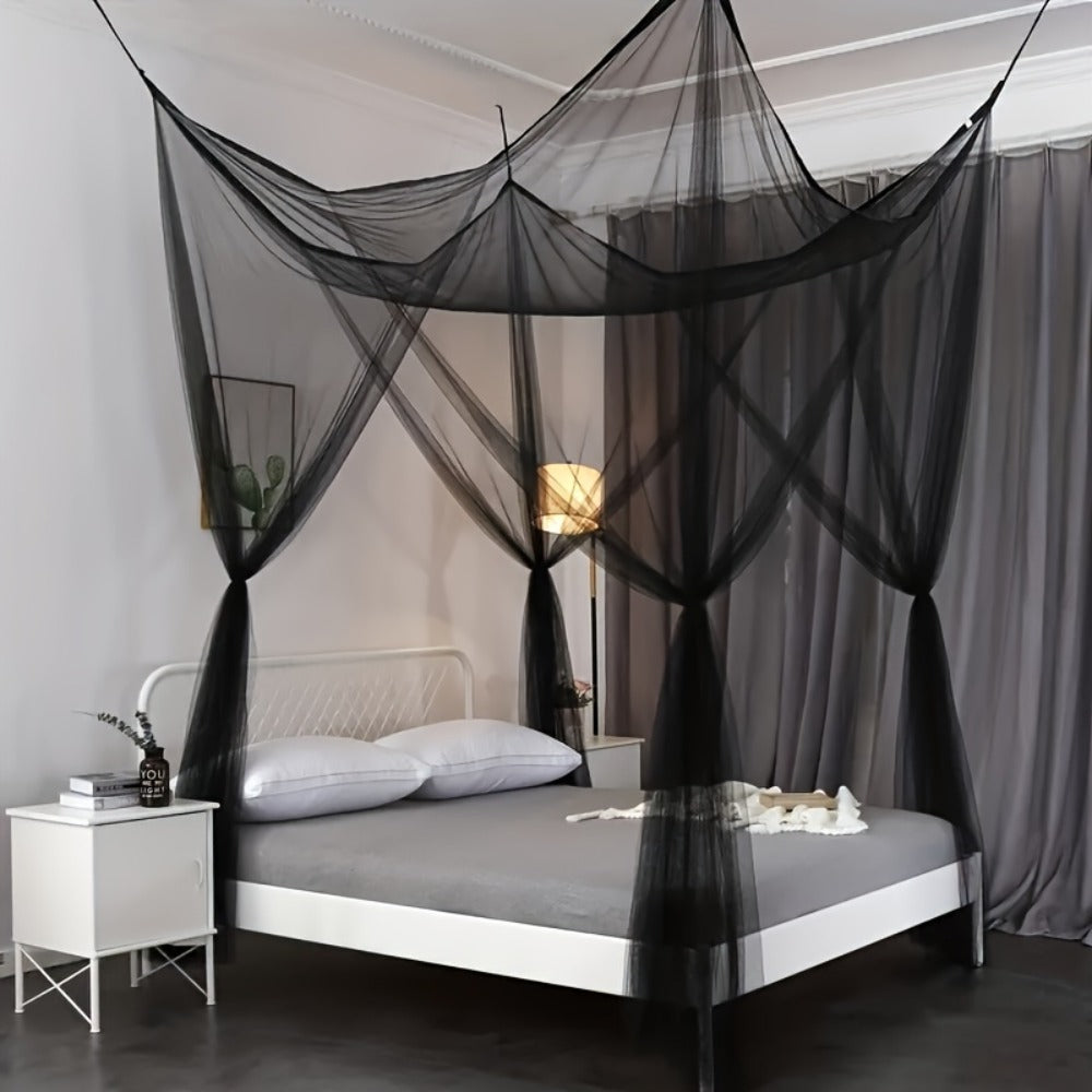 Bed Canopy Mosquito Net - Princess Canopy for Beds with Curtains, Sheer Bed Drapes for Indoor Outdoor Use, Gothic Black Boho Decorative Bed Tent, Girls Bedroom Decor, White Multicolor Black