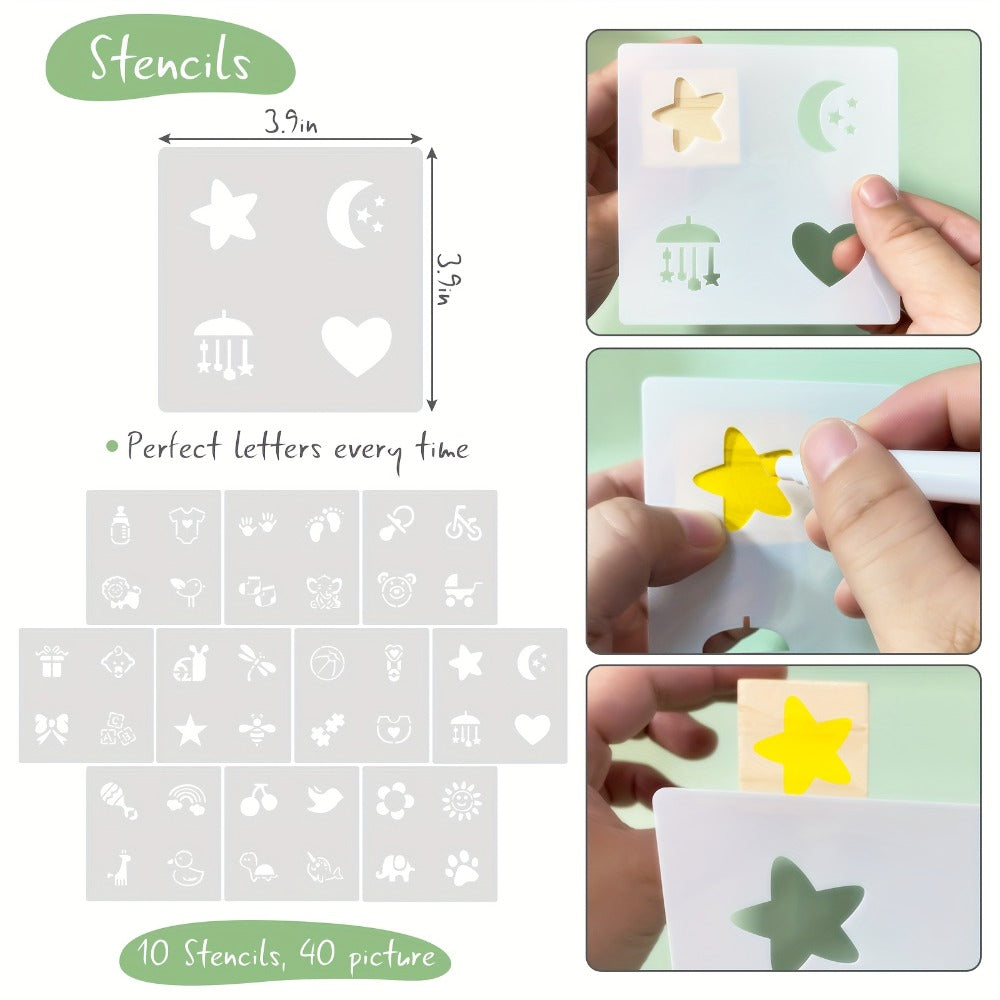 Wooden Block Stacking Game Party Kit 51pcs 30pcs ¨C Baby Shower Tumbling Tower Decoration Sign Set Classic Flower Greenery Fox Bear Style No Electricity
