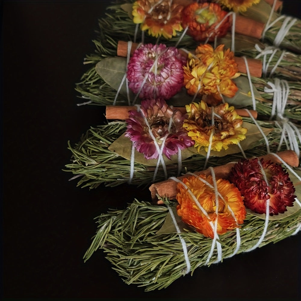 Rosemary Cinnamon Dried Flower Bundles 5pcs ¨C Handmade Aromatic Home Decor Sticks with Bay Leaves & Daisies, Festival Gift