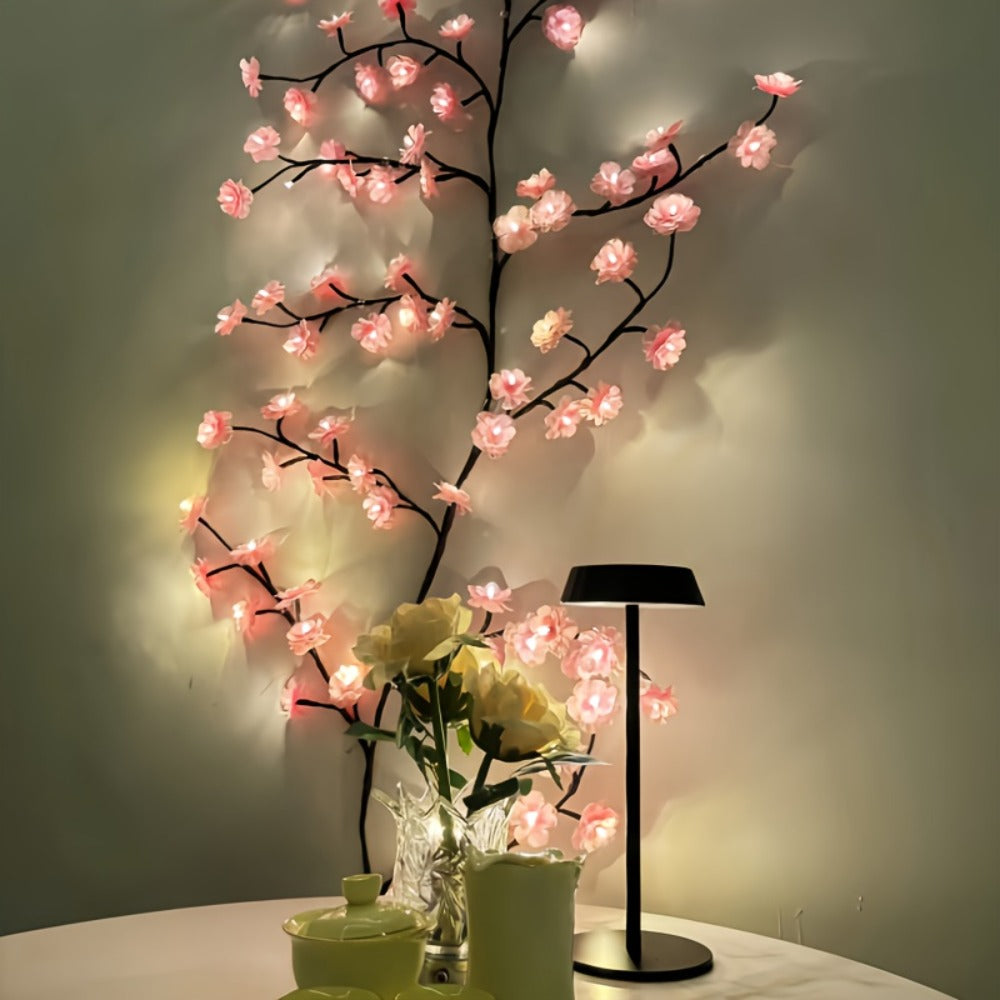 LED Cherry Blossom Chandelier Rattan String Lights USB 8 Modes Indoor Outdoor Holiday Decoration