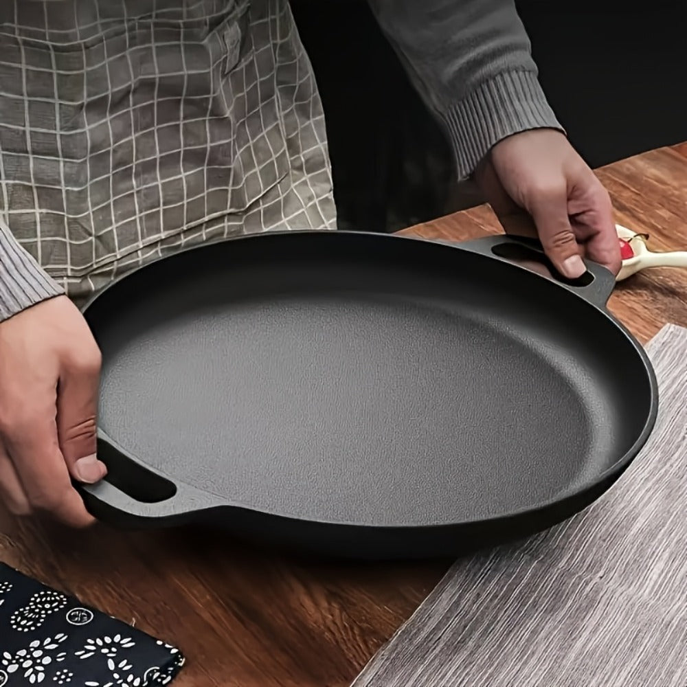 Cast Iron Skillet Non-Stick Pan for Pizza BBQ Pancakes - Heavy Duty Pre-Seasoned Cast Iron Pan Compatible with Gas Electric Induction Stovetops Oven Campfire - Home Kitchen Outdoor Cooking