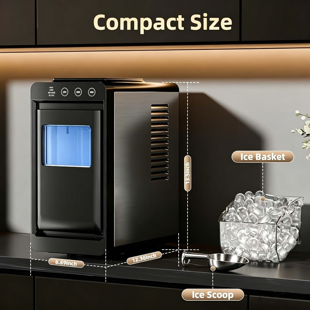 Countertop Ice Maker ¨C 26 Lbs in 24 Hours, Selectable Ice Size, Internal Lighting, Self-Cleaning Portable Ice Machine with Basket & Scoop, Compact Design for Home, Kitchen & Office Use