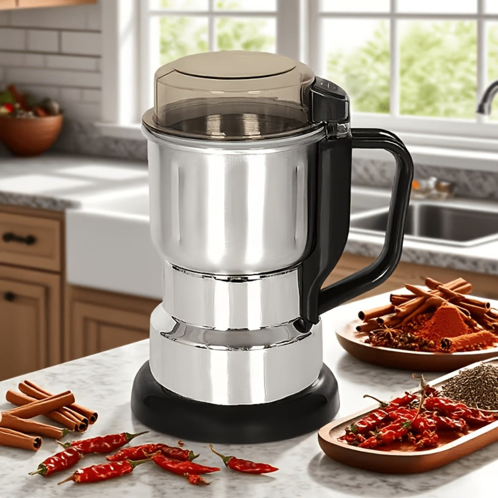 Electric Coffee Grinder 300W 4-Blade Stainless Steel Spice Nut Bean Grinder 400g 14oz Deepen Chamber Wet Dry Food Processor 10-Second Fast Grinding One-Button Control