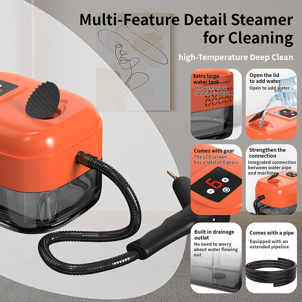 Handheld Steam Cleaner High Pressure 9-Gear Adjustment & LCD Display, 1200ml Water Tank, Portable High-Temp Steamer for Kitchen Carpet Sofa Grout Tile