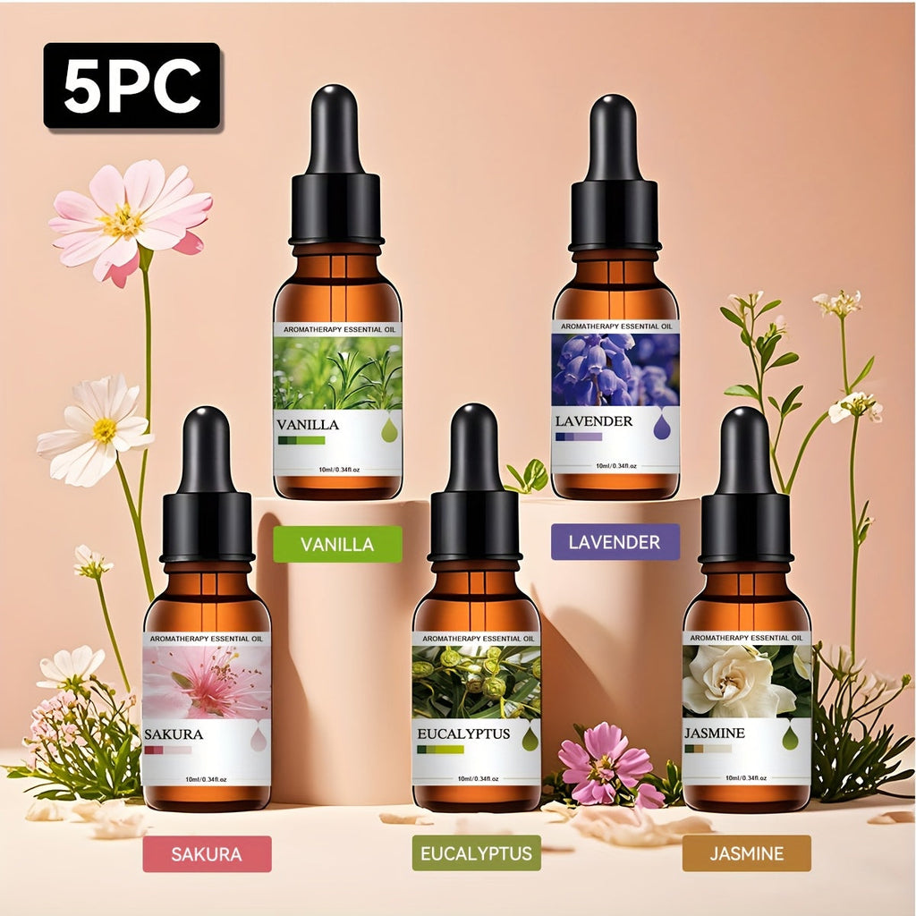 Essential Oil Gift Set 5 Pack Aromatherapy Oils Lavender Vanilla Eucalyptus Rose Jasmine for Diffuser Candle Humidifier Car Home Teacher Mother's Day Gift