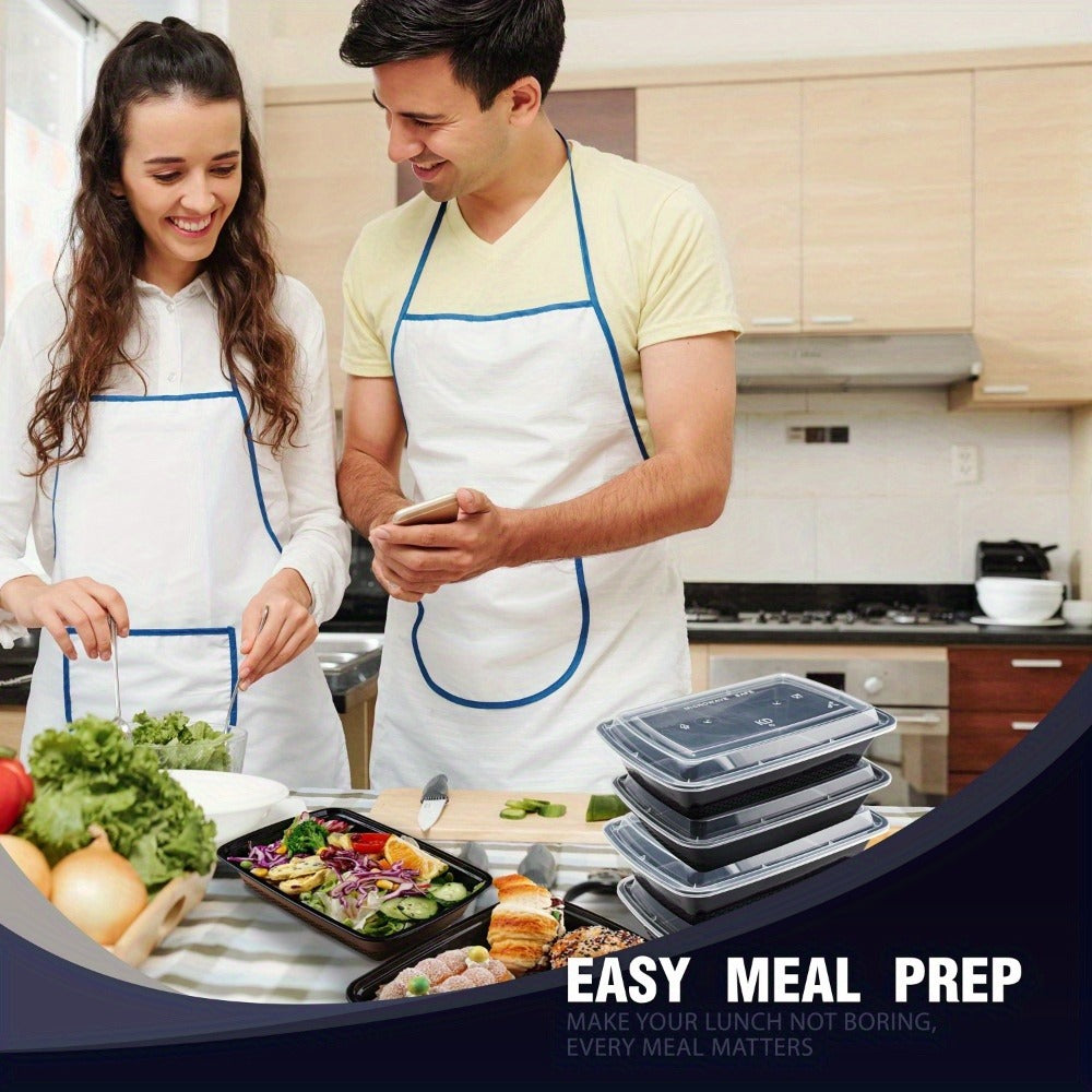 Meal Prep Containers 38oz Black Rectangular Disposable Bento Box Bulk Set - Stackable Leakproof Food Storage with Lids Microwave Dishwasher Freezer Safe for Takeout Catering Picnic Lunch