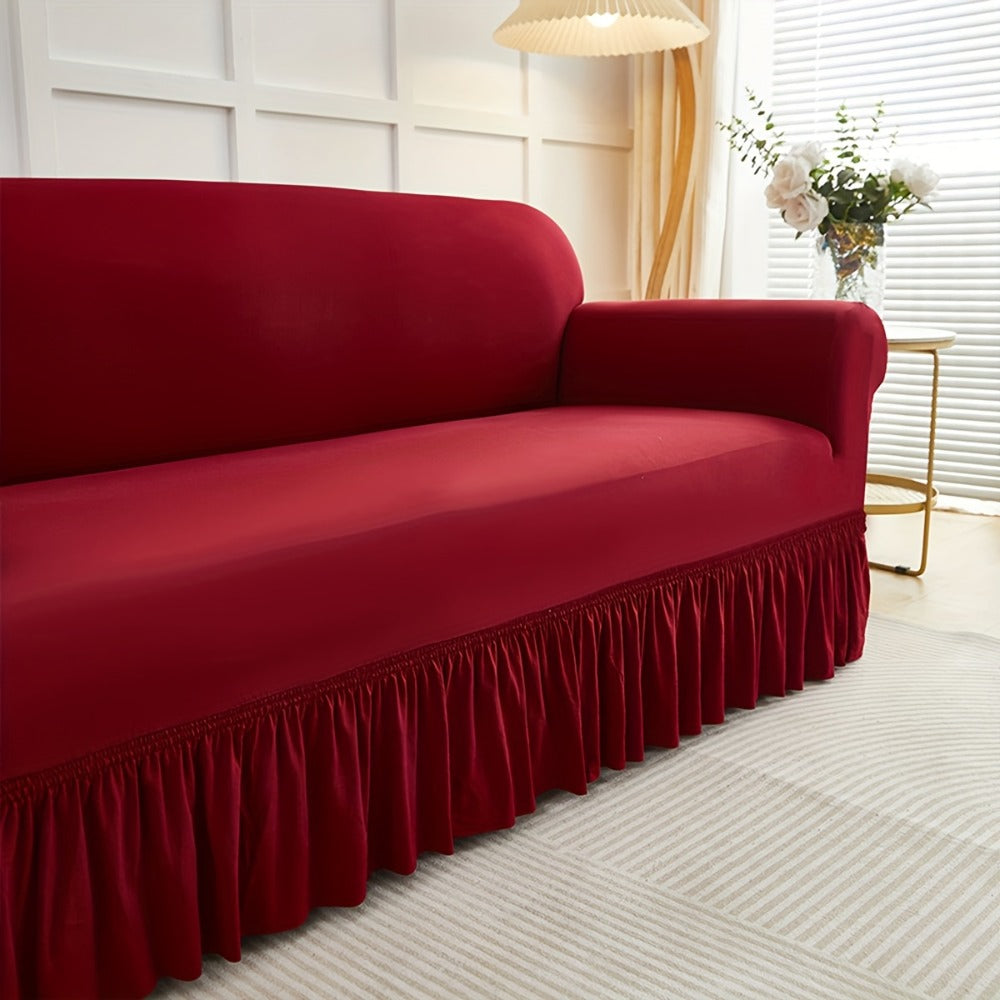 Stretch Sofa Slipcover Lightweight Breathable Elastic Full Cover Skirted Design Anti-Slip Soft Cool Comfort Machine Washable for 3 4 Seater Living Room Furniture Protector