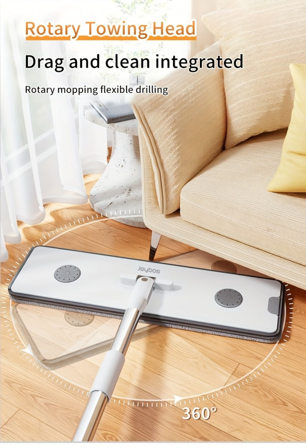 Flat Mop and Bucket Set with Metal Rod 360 Degree Swivel Head Reusable Microfiber Pads Hands-Free Wringing Wet Dry Floor Cleaning System for Hardwood Tile Bathroom Bedroom Living Room
